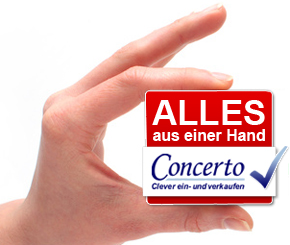 Hand mit Concerto Würfel