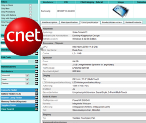 CNET: Veredlung der Produktdaten / cnet Datentabelle