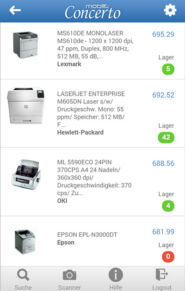 4 Concerto Mobile App Produktliste